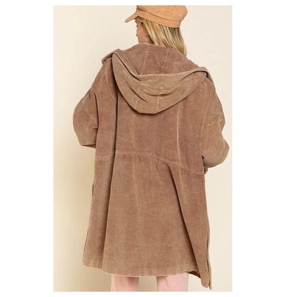 POL 𝅺corduroy Hooded Long Coat in Teddy Bear - Picture 8 of 12